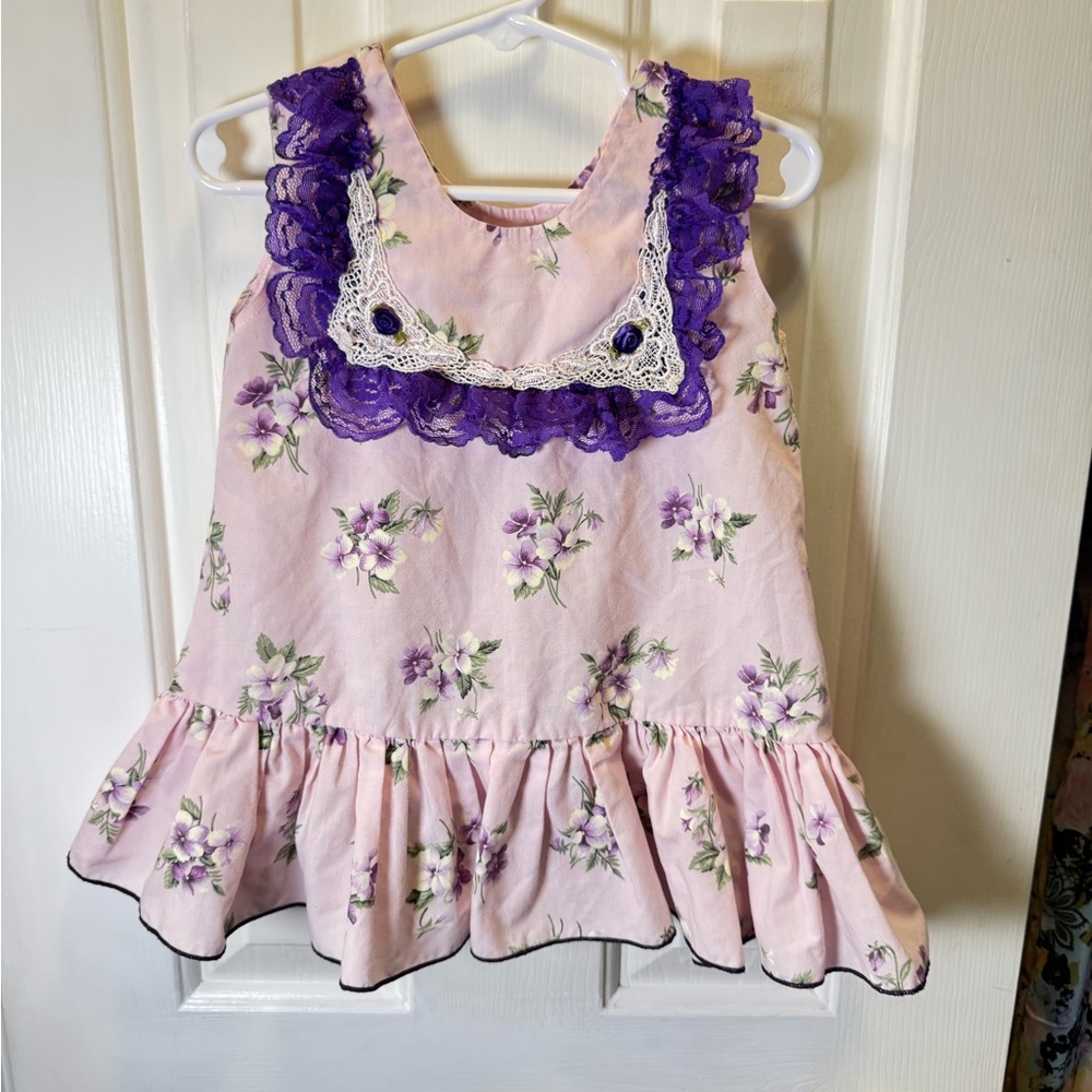 90’s baby handmade Floral lilac/Pink Dress with Purple Lace
